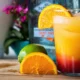 Cóctel Tequila Sunrise en vaso con efecto de amanecer