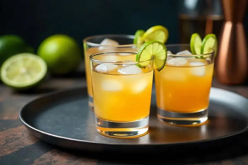 3 vasos con una bebida llamada Brisa del Alba con jerez y tequila