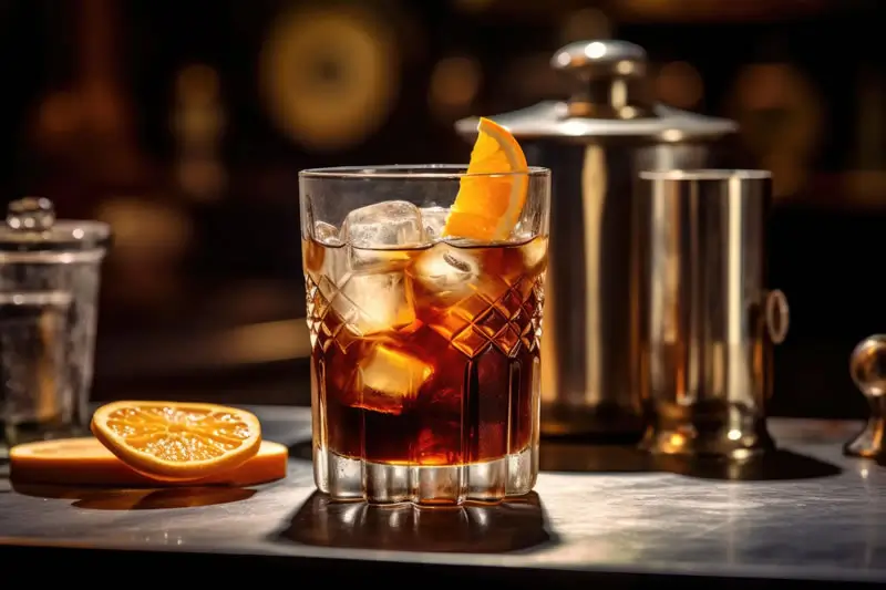 Vaso con espresso tonic y hielo