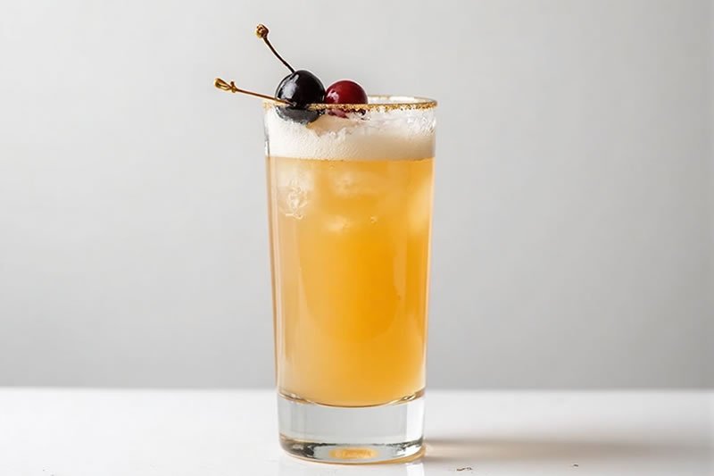 Vaso de amaretto sour con cerezas