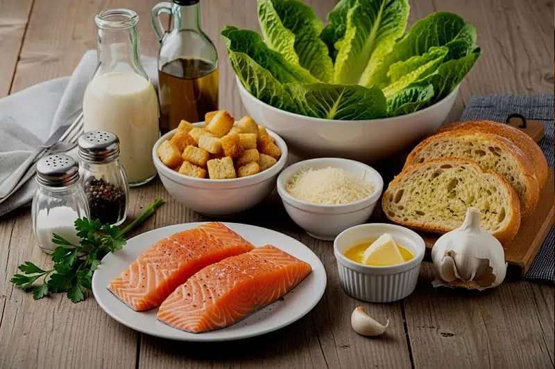 Ensalada César Con Salmón y Pan Con Ajo: un Clásico Renovado Con Mucho Sabor Ingredientes para preparar una ensalada cesar con salmón
