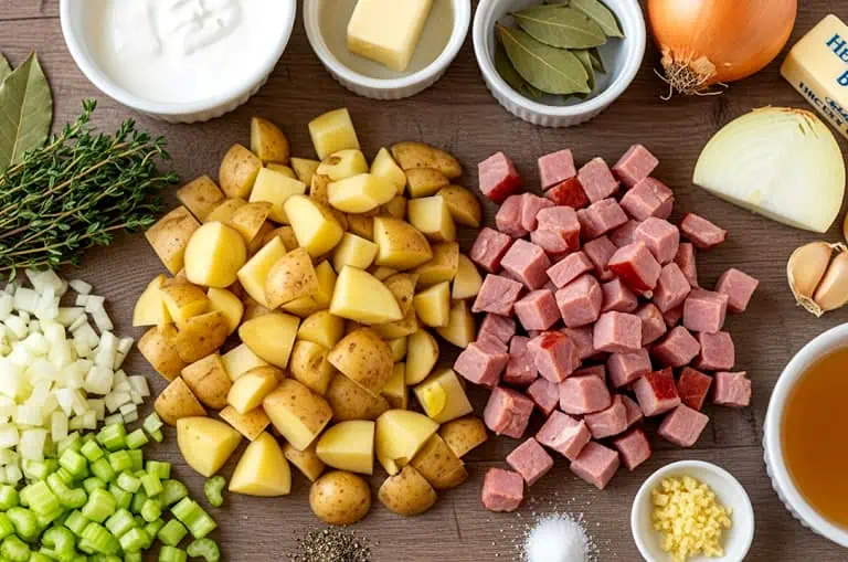 Sopa Cremosa de Papa y Jamón: una Delicia en Cada Cucharada Ingredientes para preparar una sopa cremosa de papa y jamón