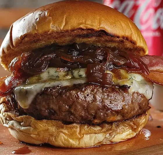 Hamburguesa con cebolla caramelizada