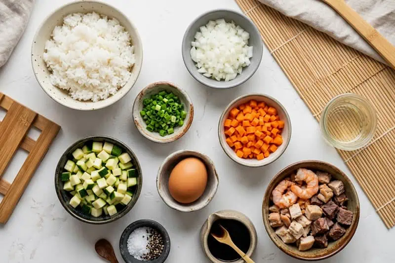 Arroz Yakimeshi: el clásico japonés que conquistó nuestras cocinas Ingredientes para preparar arroz yakimeshi