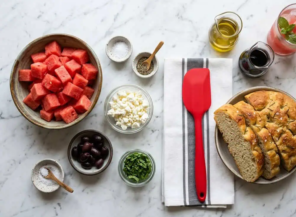 Ensalada de Sandía con Feta Ingredientes para preparar una ensalada de sandia con feta