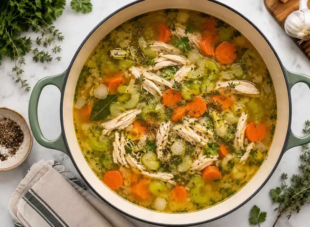 Sopa de Pollo con Verduras Olla con sopa de pollo