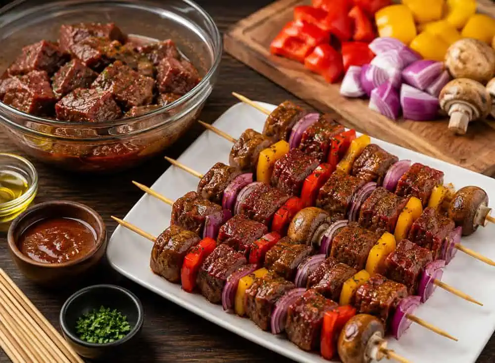 Brochetas de Res Marinadas con Chipotle, Miel y Cerveza: Sabor Ahumado para Cualquier Parrillada Brochetas de res marinadas
