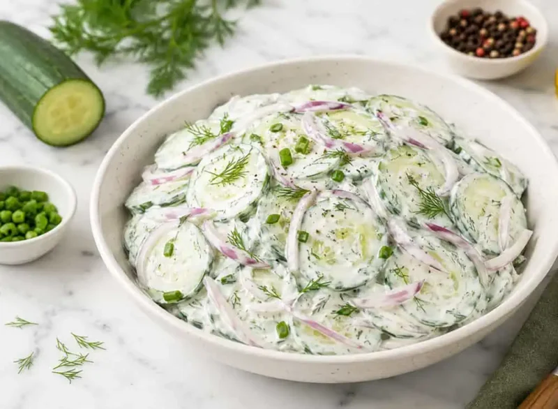 Platón con ensalada de pepinos