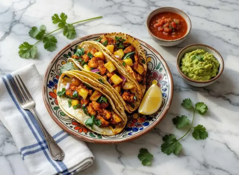 Platón con tacos de pollo al pastor