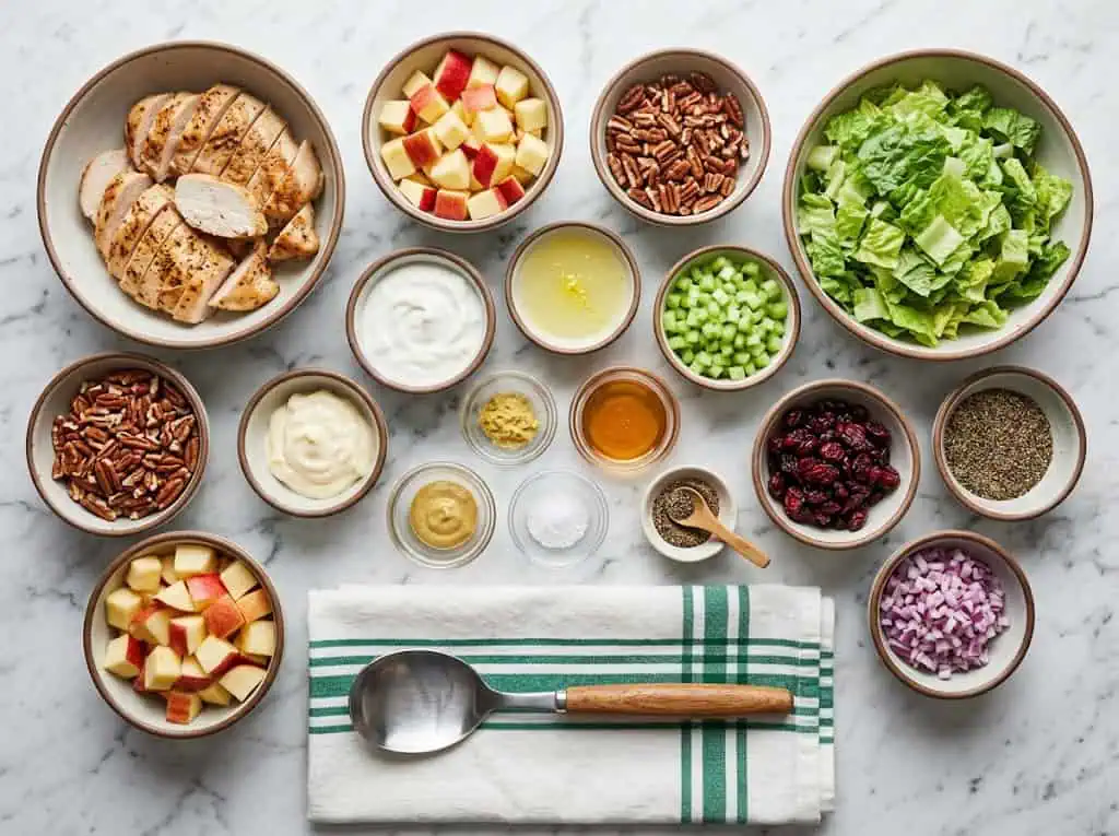 Ensalada de Manzana, Nueces y Pollo Ensalada de manzana, nueces y pollo con lechuga y aderezo cremoso