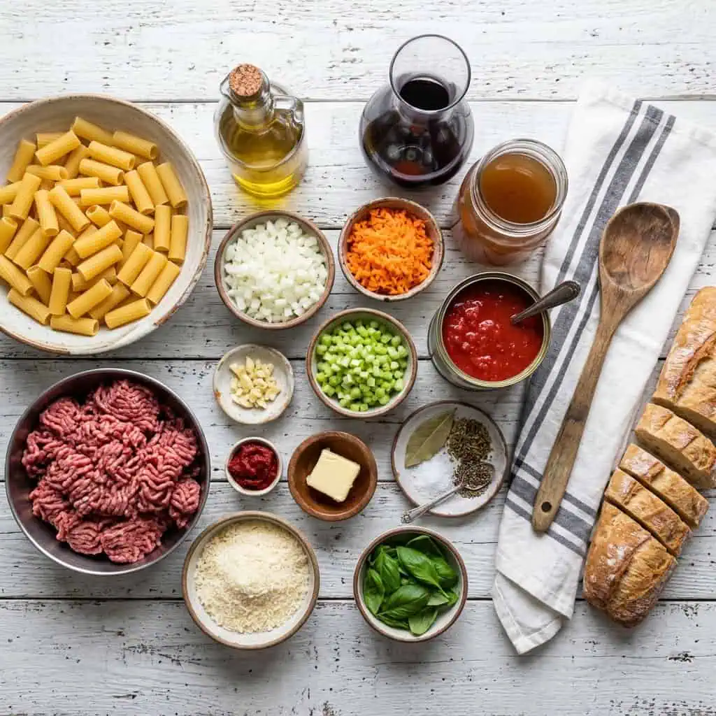 Rigatoni Con Ragú de Res: el plato que convierte un día cualquiera en domingo Plato de rigatoni con ragú ingredientes