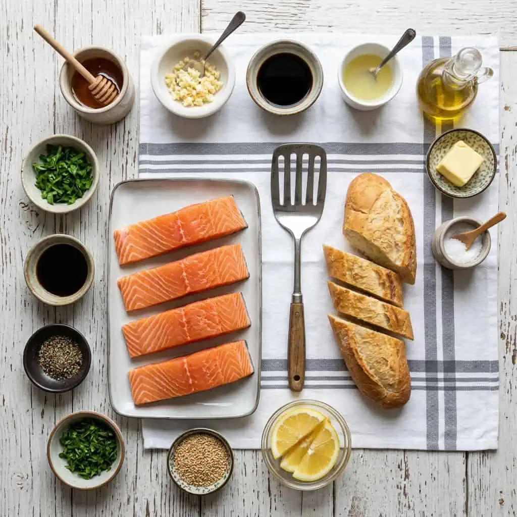 Salmón Glaseado Con Miel y Ajo: la cena de 25 minutos que siempre luce como de restaurante Filete de salmón glaseado con miel y ajo, ingredientes