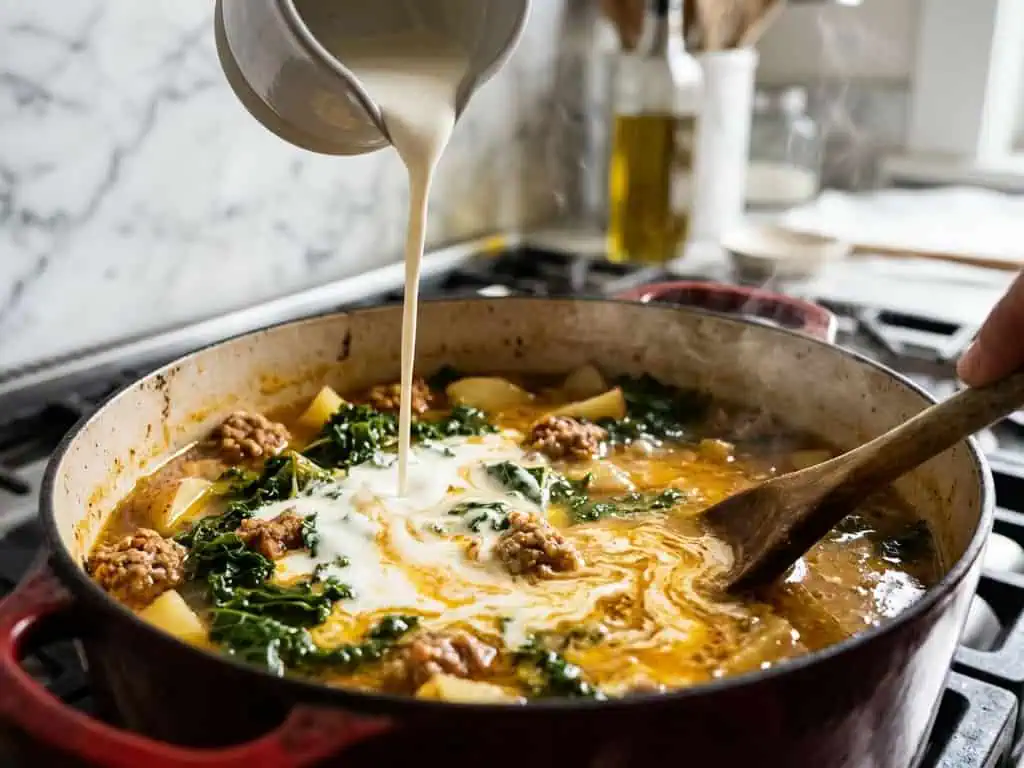 Sopa de Salchicha Toscana Cremosa: el tazón que abraza en los días fríos Sopa toscana preparación